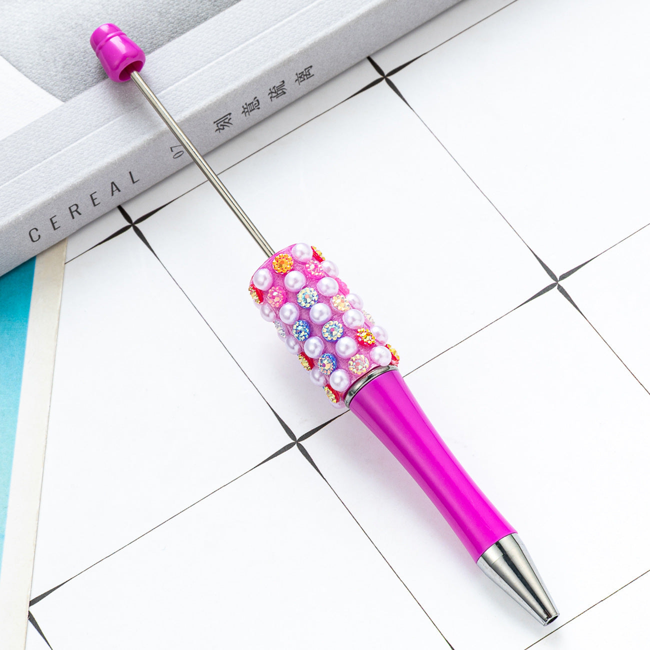 New DIY colorful pearl diamond bead pen dopamine gradual change color beaded ballpoint pen multi-color rotating bead pen
