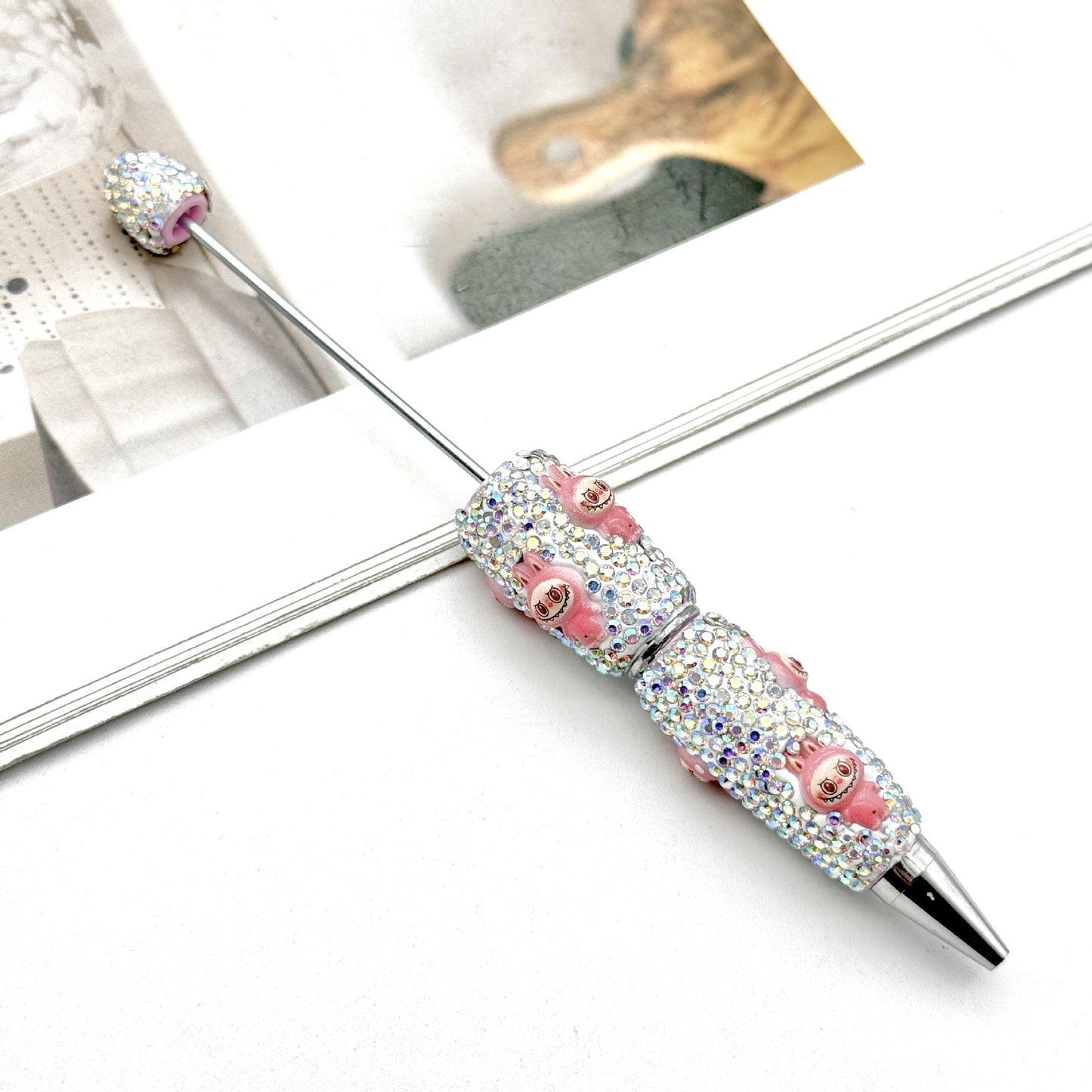 Cute labubu cloth full diamond bead pen DIY POP MART heavy industry cartoon pen creative ballpoint pen