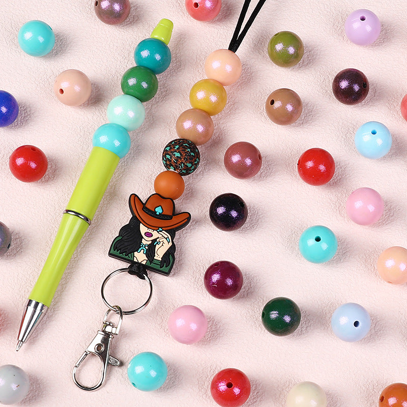 15Mm Chameleon Round Beads Silicone Loose Beads Children's DIY Beaded Bracelet Necklace Oil Spray Mist Color Silicone Bead Accessories Random Mix