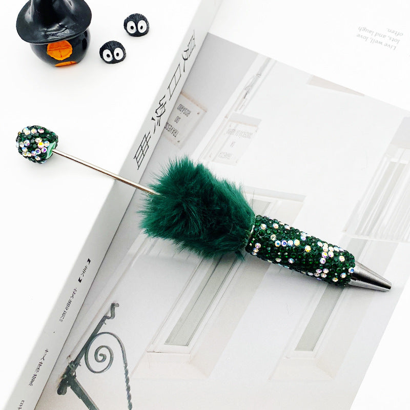 Hairball AB full drill bead pen, pen cap with drill pure hand sticker drill ballpoint pen beadedpen cute plush pen