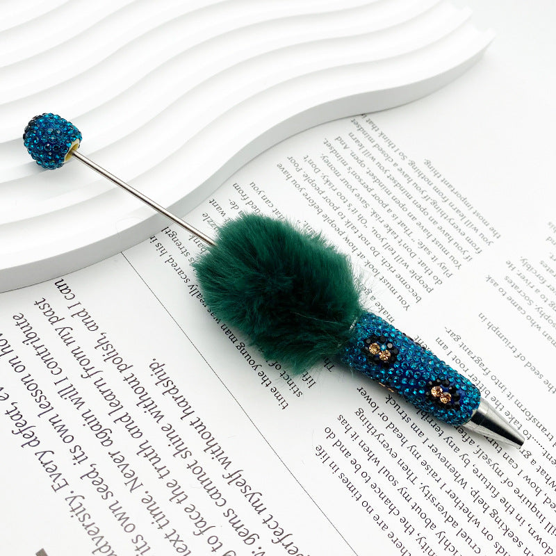 New creative DIY pom-pom bead pen, leopard print full diamond bead ballpoint pen, color cute cartoon pen wholesale