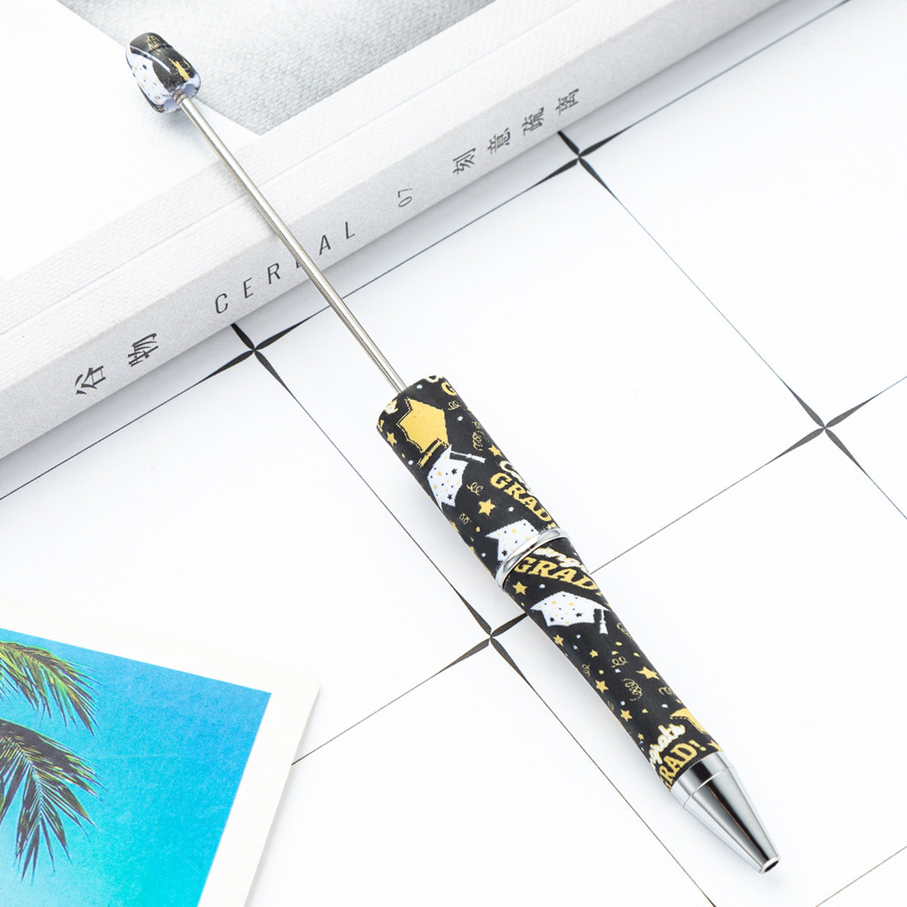 DIY creative graduation season series bead pen printing multi-color beaded ballpoint pen spot wholesale plastic bead pen
