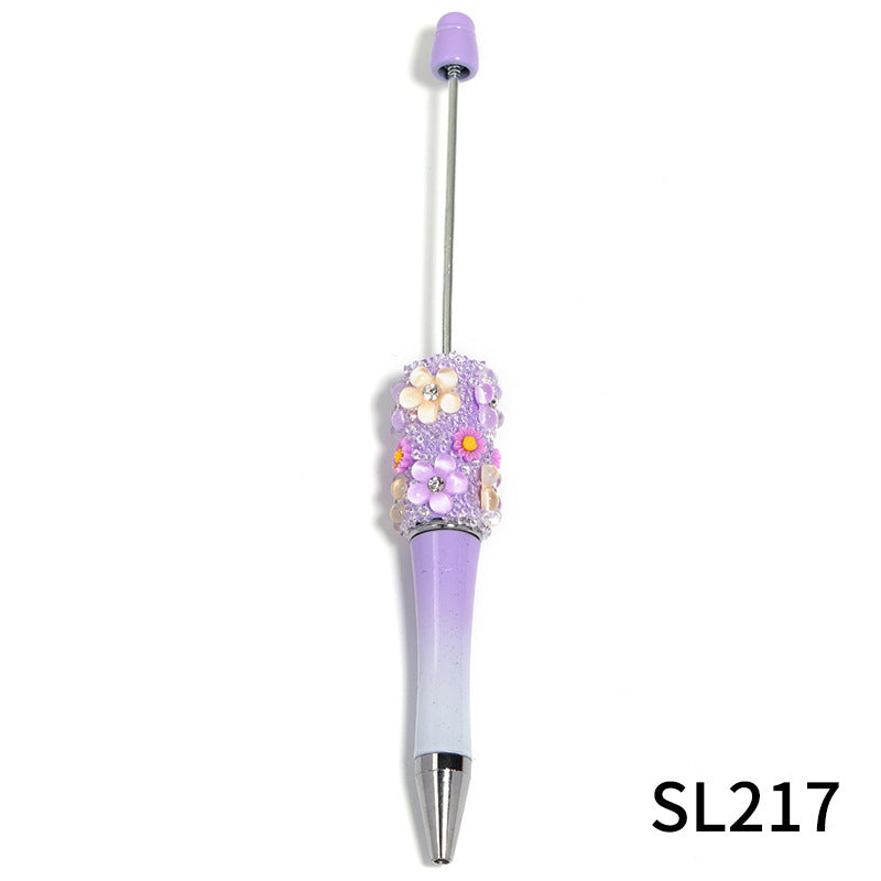 Heavy industry DIY three-dimensional flower gypsy coarse sugar pattern multi-color beaded rotating ballpoint pen