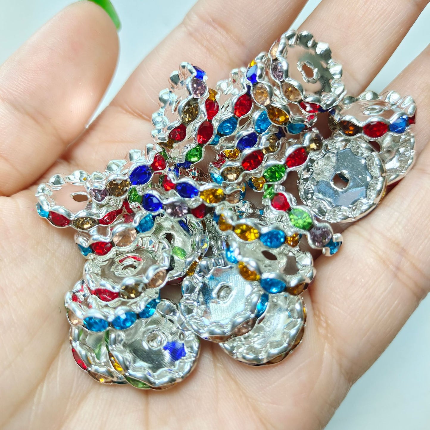 15mm Cross-border Hot-selling Silver Bead Spacer Round Rhinestone Ring Wheel Spacer Wavy Edge Diamond Spacer Accessories