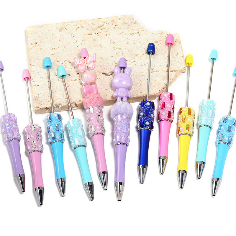 Heavy Industry DIY Shiny Square Diamond Rhinestone Gypsy Sugar Pattern Multi-color Beaded Rotary Ballpoint Pen