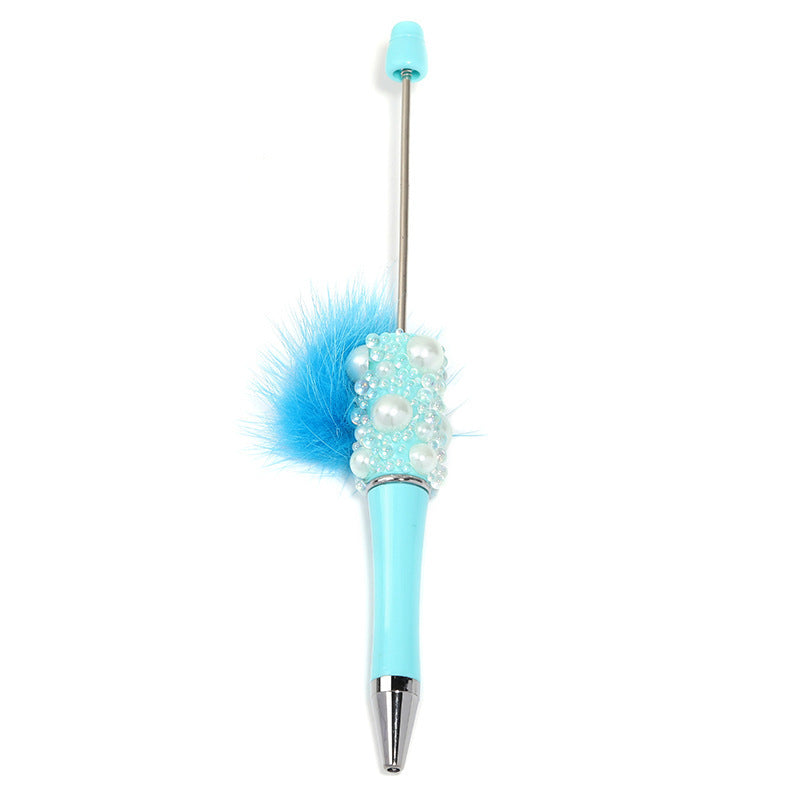 Soft cute pearl hairball DIY bead pen colorful bubble beads rotating ballpoint pen girl heart hand account gift pen