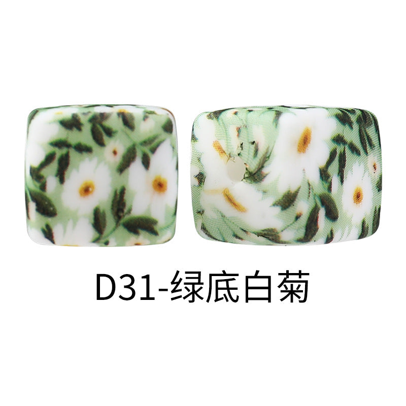 New Square Watermark Silicone Beads 14mm Beaded Spacer DIY Necklace Accessories Square Printing Beads Wholesale
