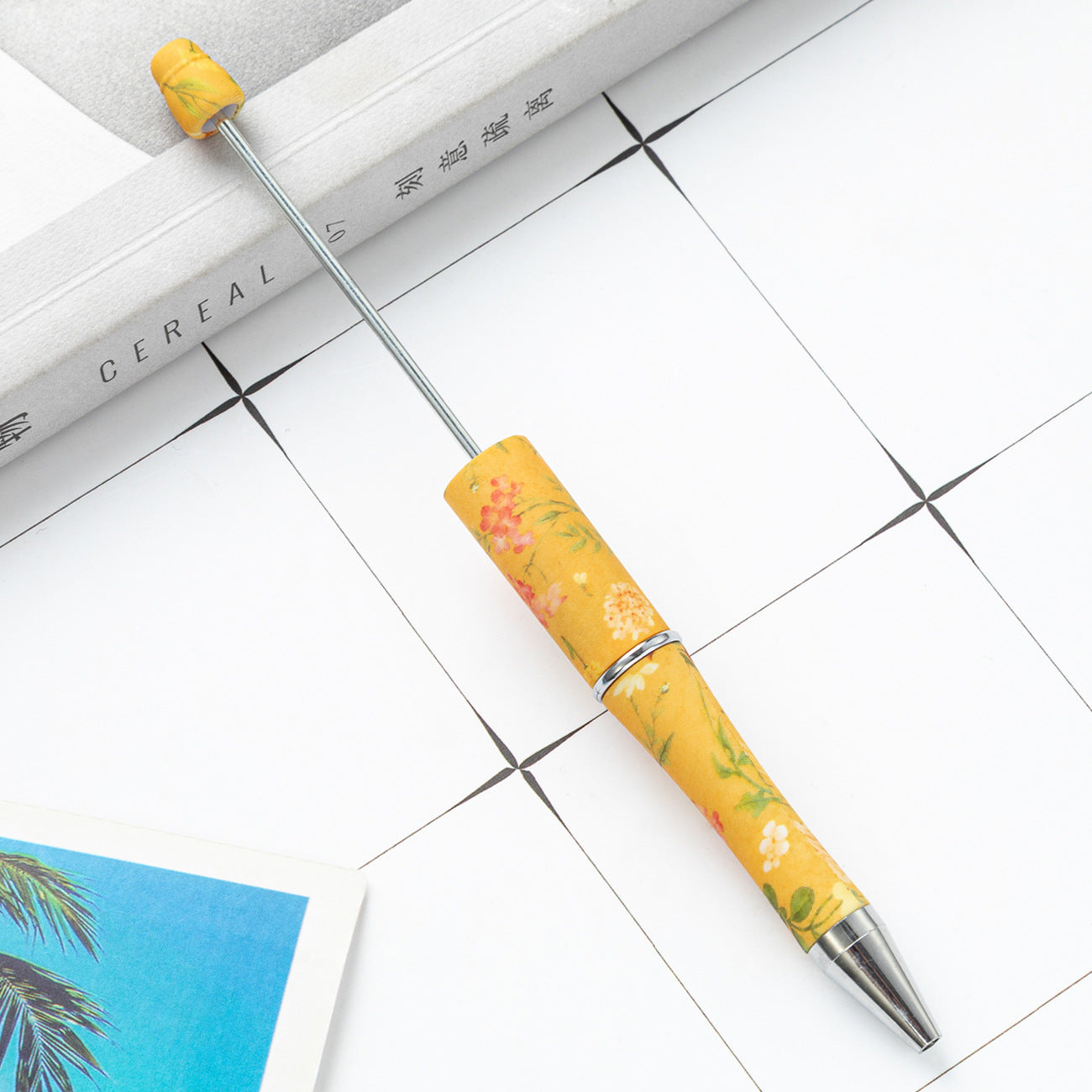 DIY plastic bead pen creative handmade leopard print floral cow bead pen wholesale printing new plastic bead pen