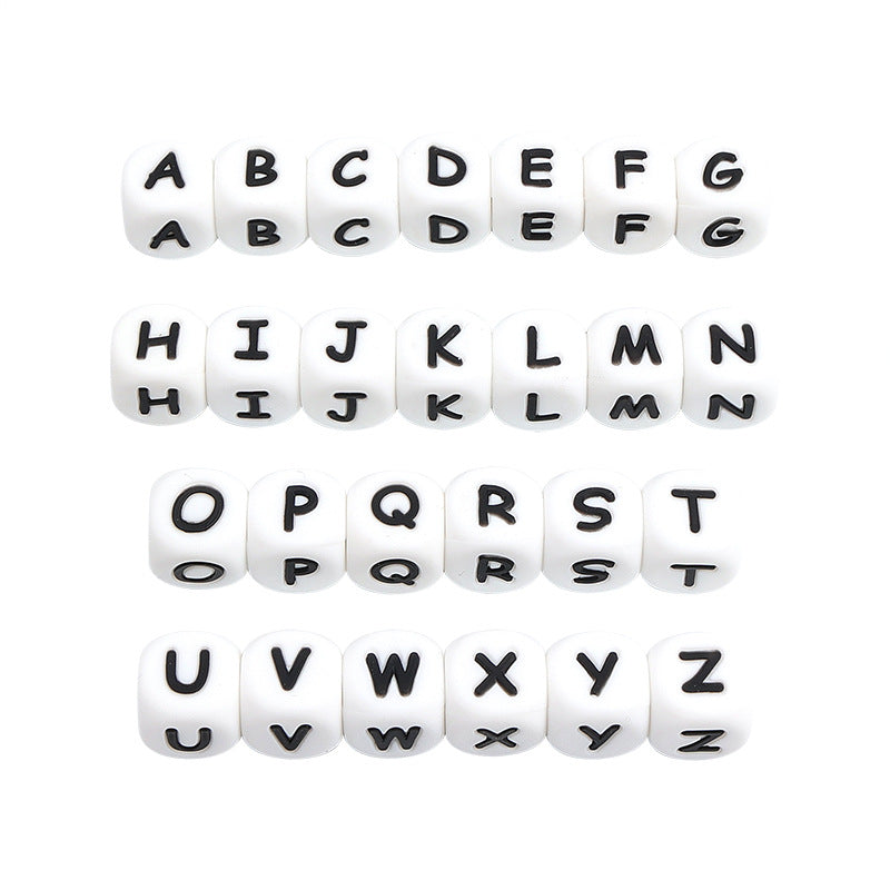 12Mm English Alphabet Silicone Beads Baby Teething Beads DIY Pacifier Chain Beaded Loose Beads Alphabet Beads