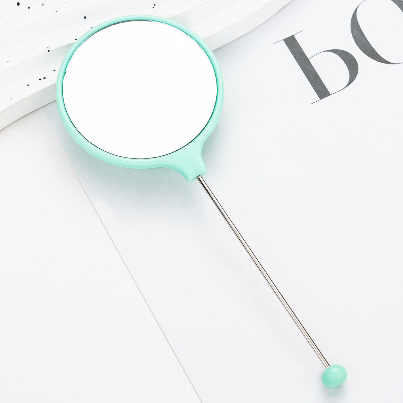 New DIY beaded handle mirror handheld makeup mirror portable single-sided vanity mirror plastic portable makeup mirror