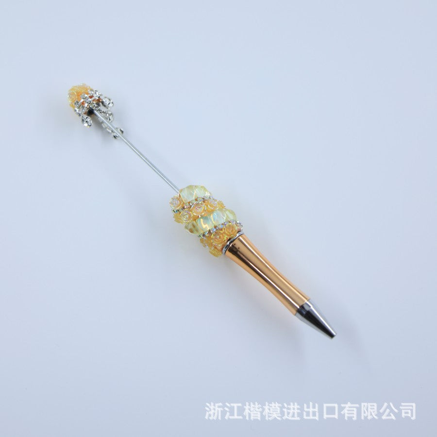 Popular DIY pearl flower bead pen handmade patch plastic ballpoint pen, cartoon flower bone pearl gift pen
