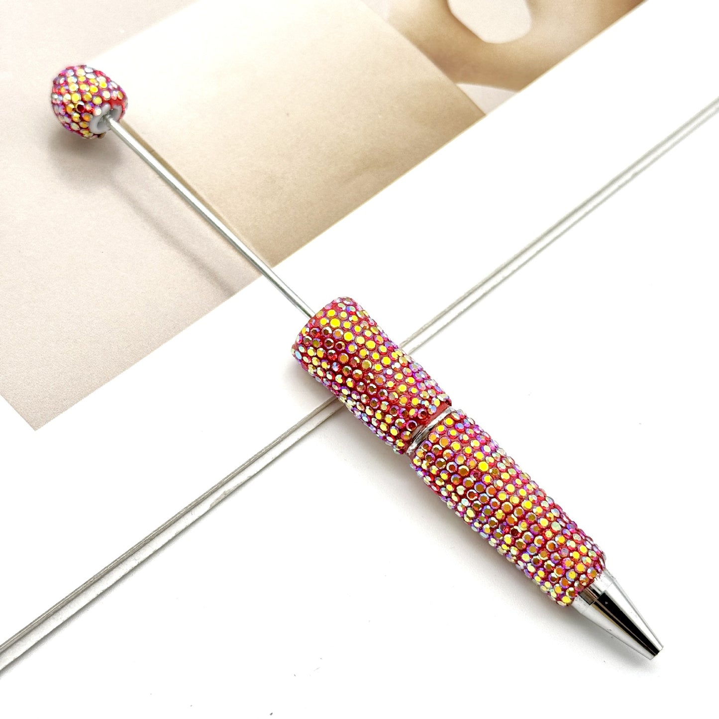 DIY electroplated colorful full diamond bead pen, colorful diamond beaded ballpoint pen, high value diamond-set bead pen in stock