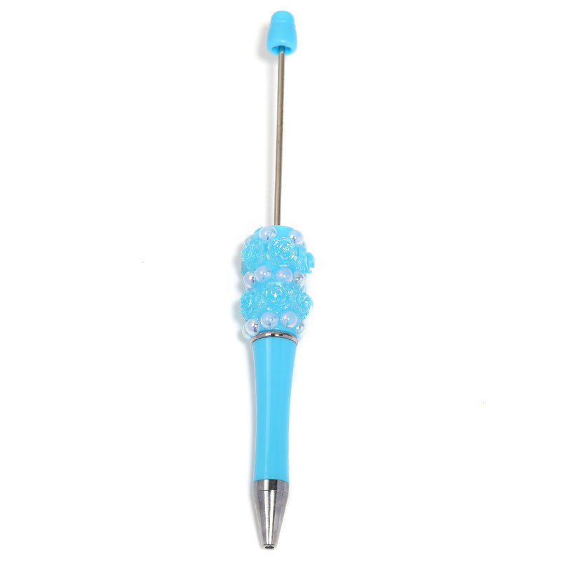 Heavy Industry Pearl Camellia DIY Beaded Pen Resin Rose DIY Beaded Rotary Ballpoint Pen Spot Wholesale