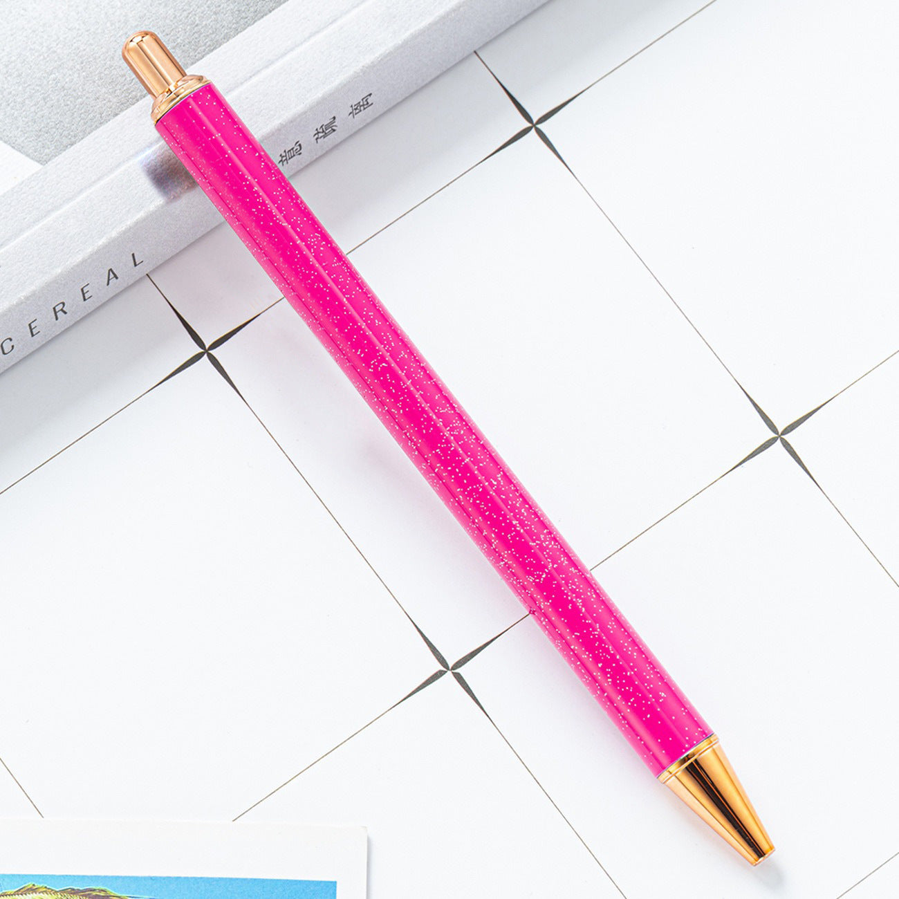 High-value metal press ballpoint pen, new creative glitter, metal stationery pen for students, spot press pen