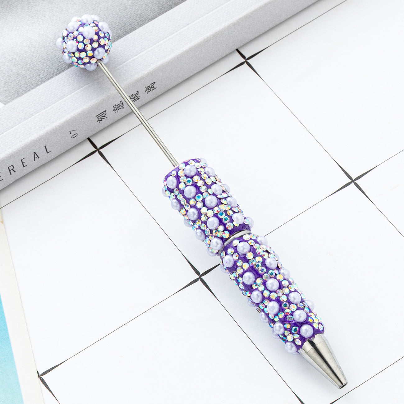 Cross-border DIY pearl bead pen handmade full of diamonds pearl bead pen swirling multi-color bead pen plastic pen