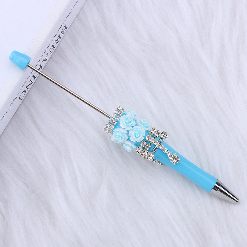 DIY flower pendant bead pen, handmade rose heavy industry ballpoint pen, puzzle bead cute grain gift spot wholesale