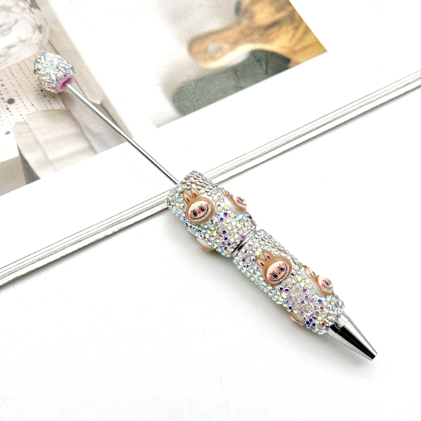 Cute labubu cloth full diamond bead pen DIY POP MART heavy industry cartoon pen creative ballpoint pen