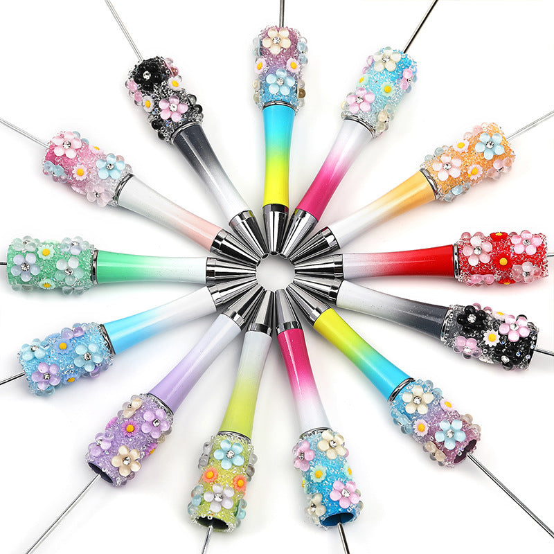 Heavy industry DIY three-dimensional flower gypsy coarse sugar pattern multi-color beaded rotating ballpoint pen