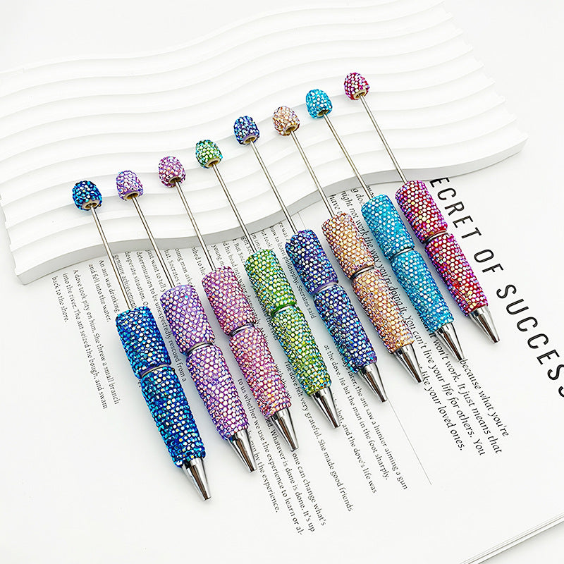 DIY electroplated colorful full diamond bead pen, colorful diamond beaded ballpoint pen, high value diamond-set bead pen in stock