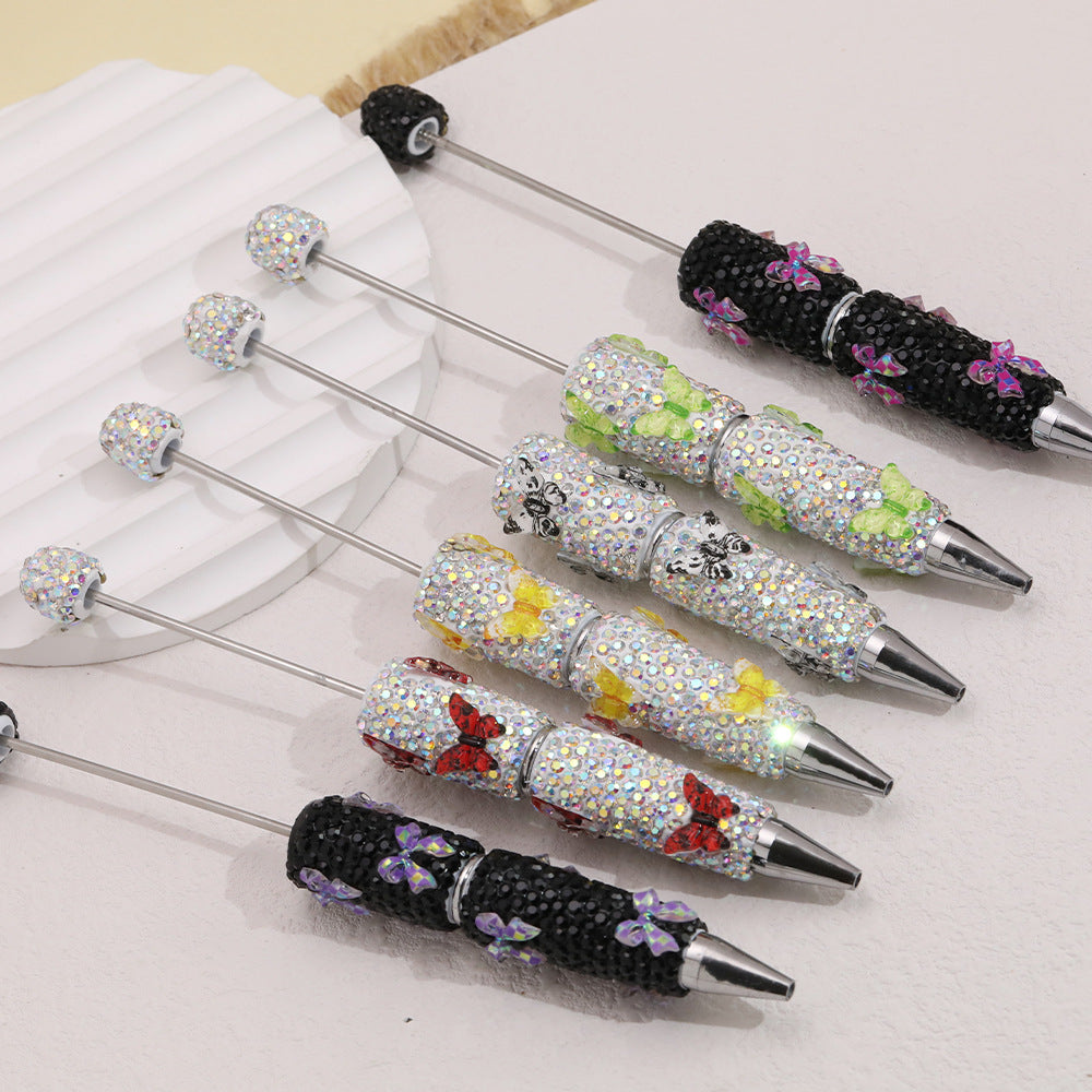 Cross-border creative butterfly soft pottery full of diamonds handmade bead pen DIY small gift gift pen creative ballpoint pen