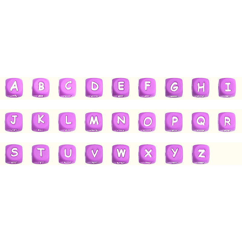 12 Mm White Characters on Purple Background European and American English Alphabet Silicone Beads DIY Beaded Jewelry Bracelets Necklaces Food Grade Silicone Alphabet Beads Wholesale