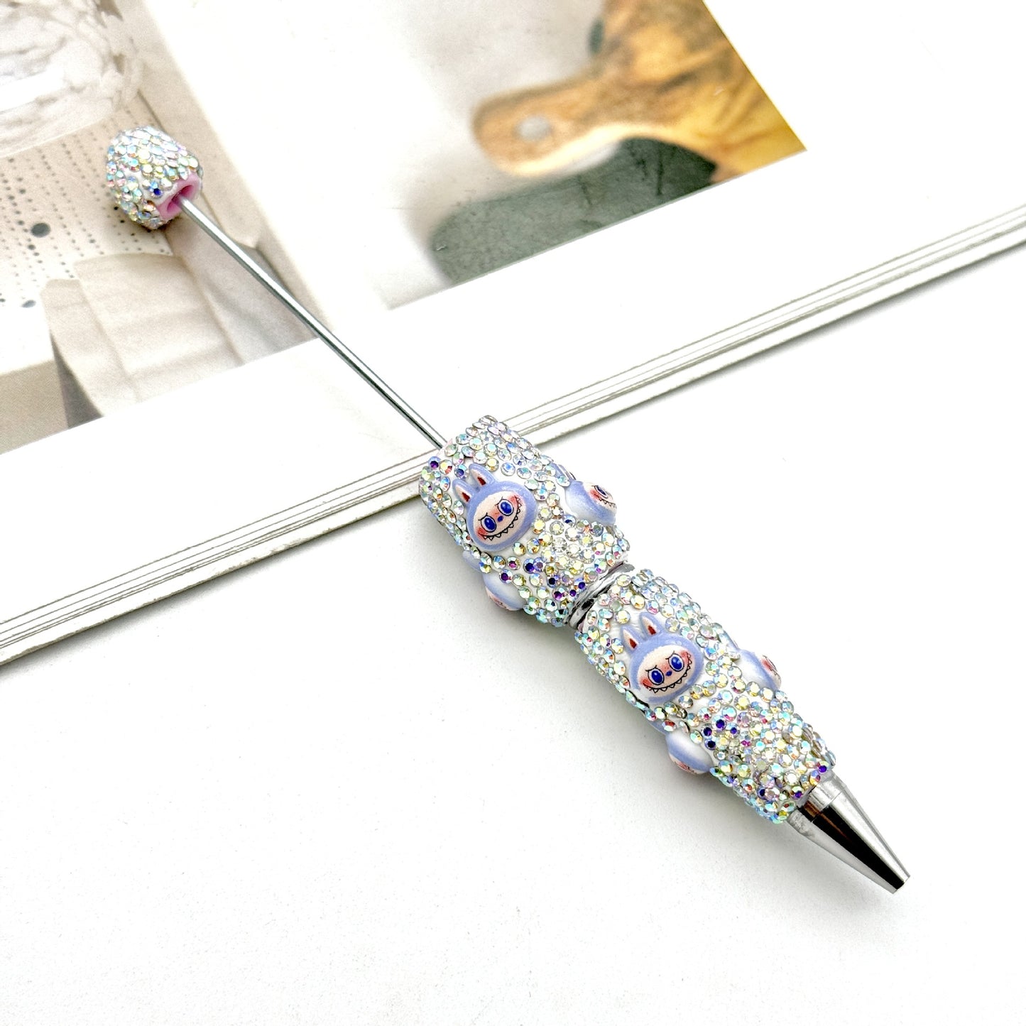 Cute labubu cloth full diamond bead pen DIY POP MART heavy industry cartoon pen creative ballpoint pen