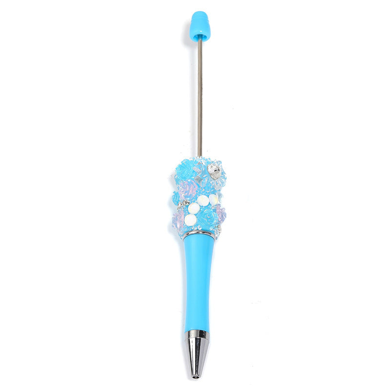 Cross-border rose bead pen wholesale creative DIY plastic beaded ballpoint pen hand sticker diamond bead pen