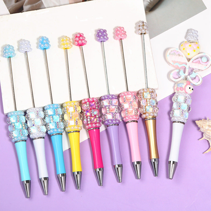 Creative DIY bead pen heavy industry high value square diamond pearl diamond bead pen multi-color plastic rotating ballpoint pen
