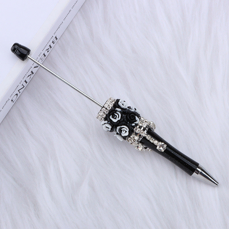 DIY flower pendant bead pen, handmade rose heavy industry ballpoint pen, puzzle bead cute grain gift spot wholesale
