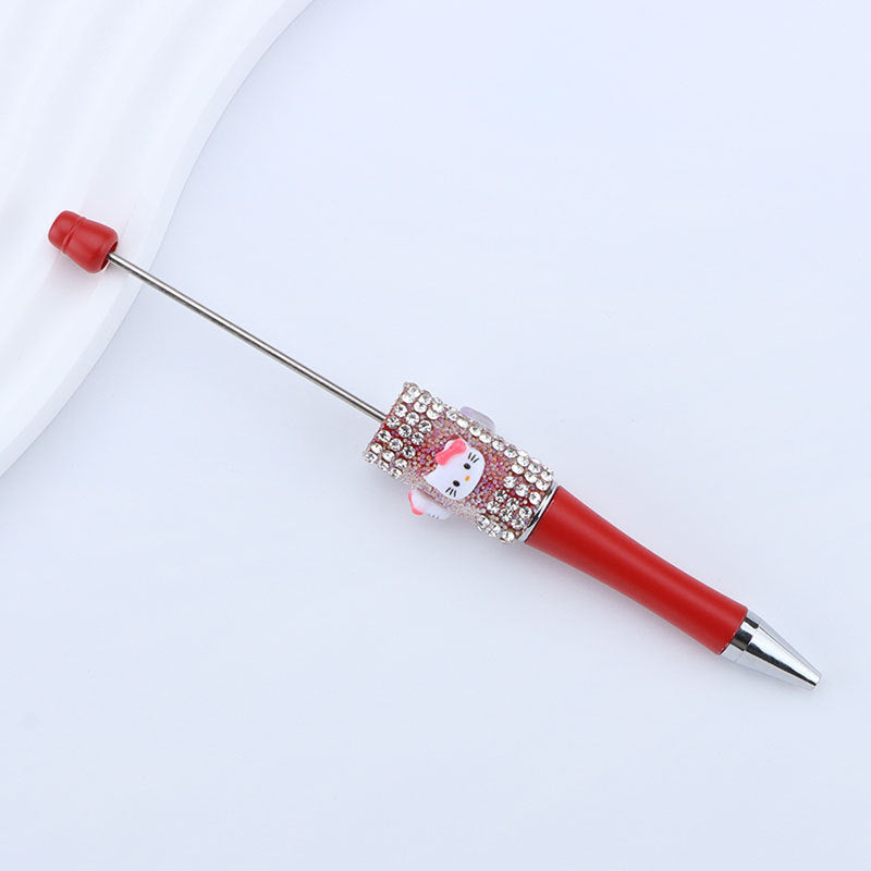New KT cat litter sugar string bead pen DIY handmade cute fantasy cartoon cat cute jingle cat beaded ballpoint pen
