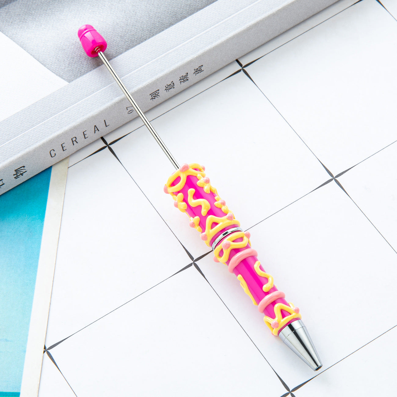 Spot cream glue hand-painted bead pen DIY hand-painted oil ballpoint pen Macaron plastic beaded ballpoint pen