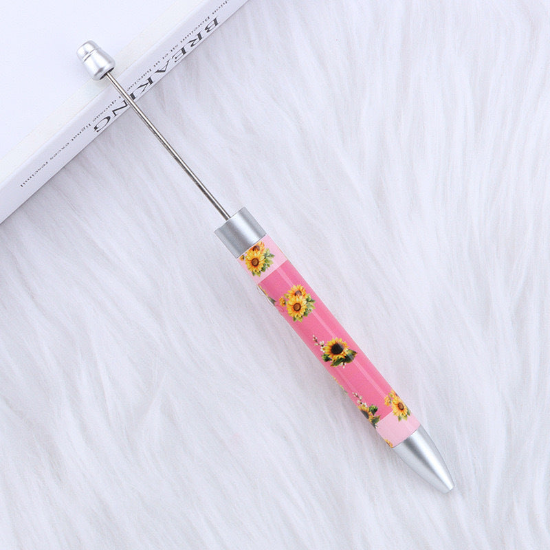 DIY long printed bead pen, national flag sunflower pattern creative cute grain bead pen plastic bead ballpoint pen