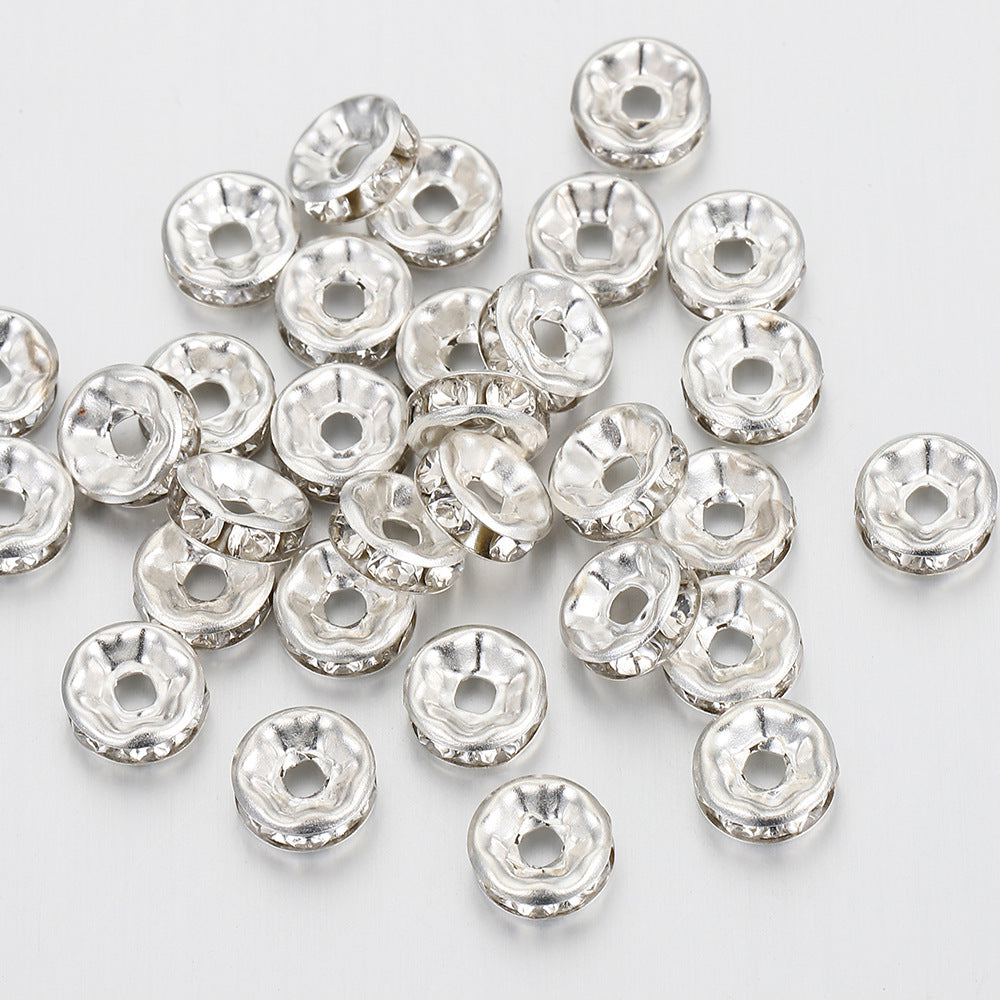 10mm Sliver Color-retaining Rhinestone Beads, Diamond Rings, Inlaid Zircon Spacers, Beaded Handmade Bracelets, DIY Jewelry Accessories.