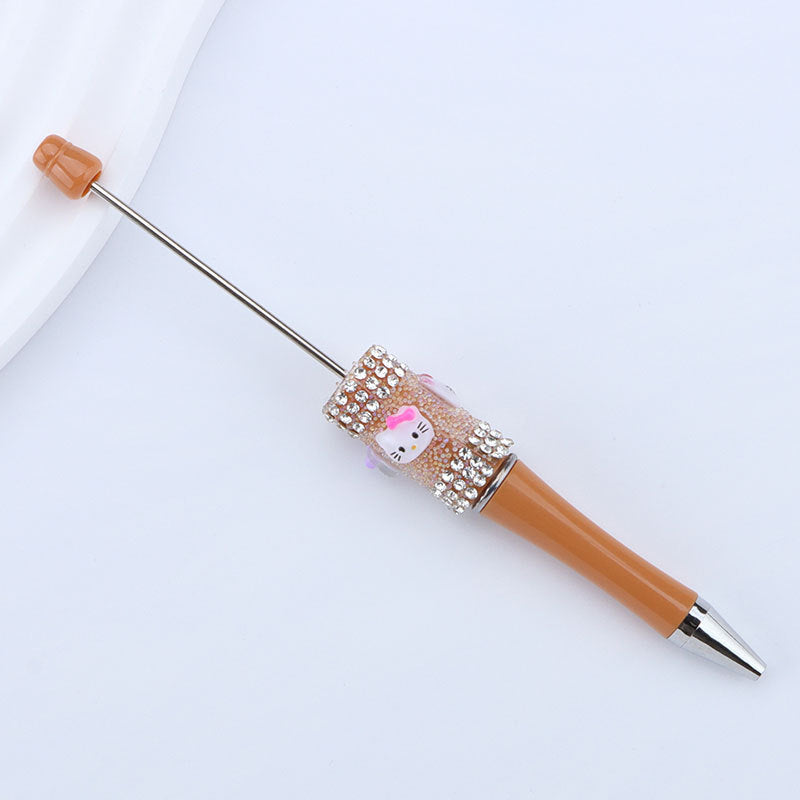New KT cat litter sugar string bead pen DIY handmade cute fantasy cartoon cat cute jingle cat beaded ballpoint pen