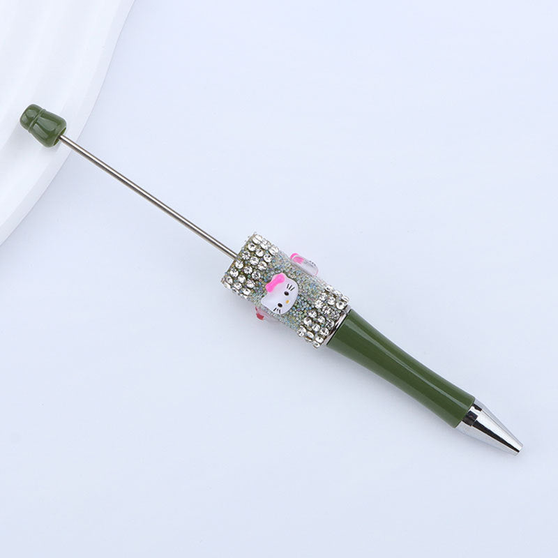 New KT cat litter sugar string bead pen DIY handmade cute fantasy cartoon cat cute jingle cat beaded ballpoint pen