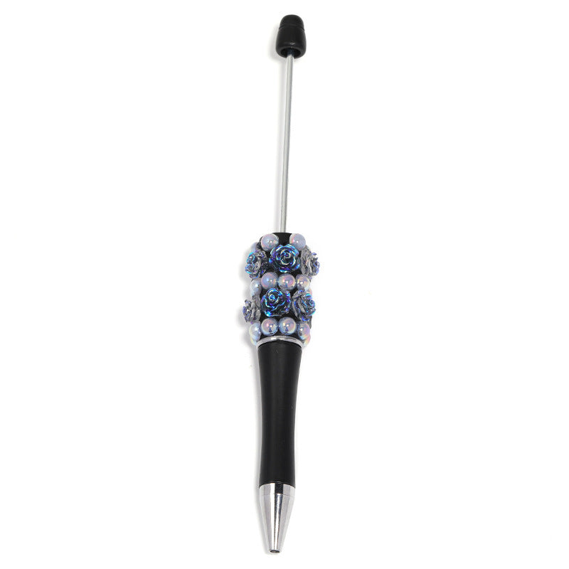 Heavy Industry Pearl Camellia DIY Beaded Pen Resin Rose DIY Beaded Rotary Ballpoint Pen Spot Wholesale