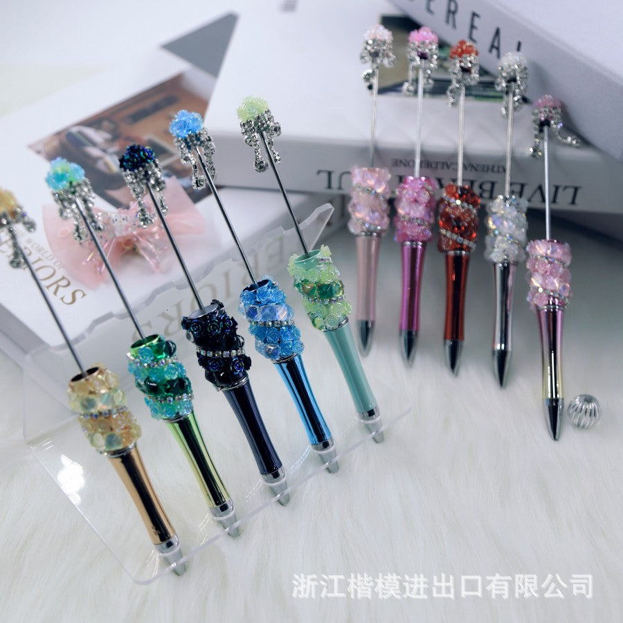 Popular DIY pearl flower bead pen handmade patch plastic ballpoint pen, cartoon flower bone pearl gift pen