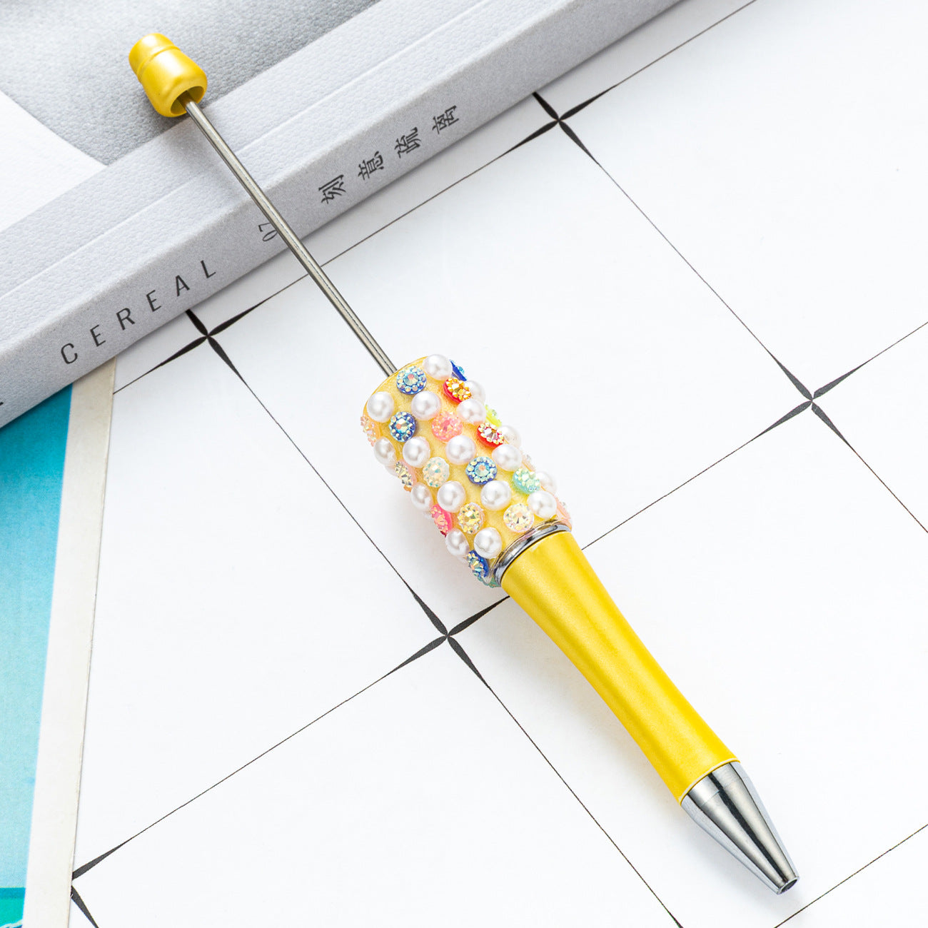 New DIY colorful pearl diamond bead pen dopamine gradual change color beaded ballpoint pen multi-color rotating bead pen