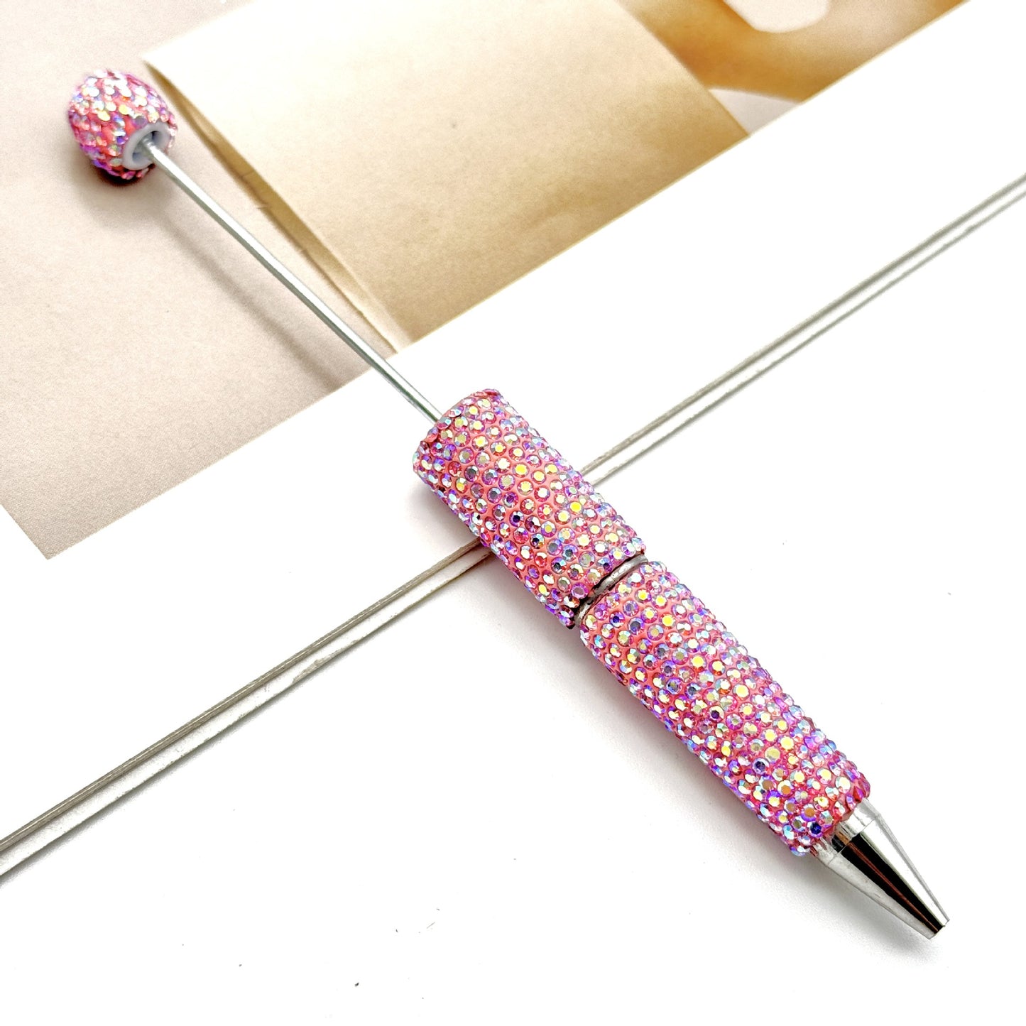 DIY electroplated colorful full diamond bead pen, colorful diamond beaded ballpoint pen, high value diamond-set bead pen in stock