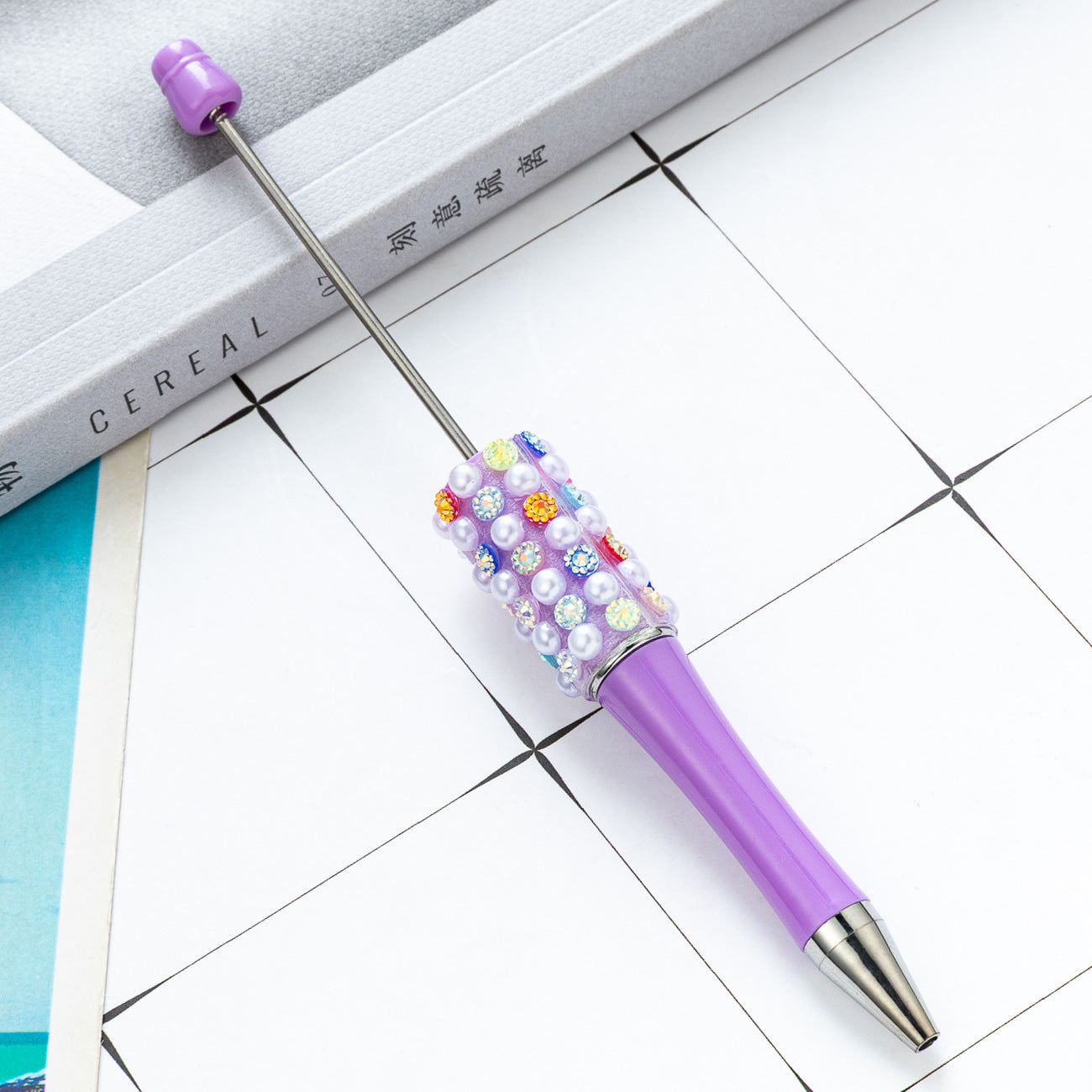 New DIY colorful pearl diamond bead pen dopamine gradual change color beaded ballpoint pen multi-color rotating bead pen