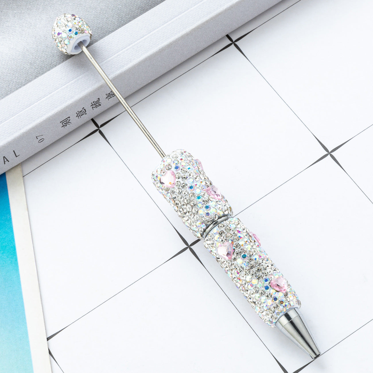 Cross-border love bead pen DIY heavy industry diamond-encrusted bead pen hand-pasted full diamond bead ballpoint pen plastic pen
