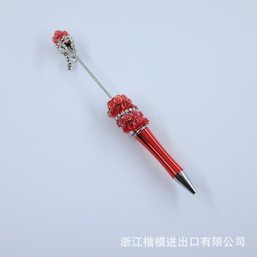 Popular DIY pearl flower bead pen handmade patch plastic ballpoint pen, cartoon flower bone pearl gift pen