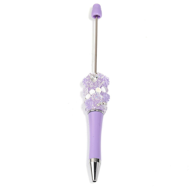 Cross-border rose bead pen wholesale creative DIY plastic beaded ballpoint pen hand sticker diamond bead pen