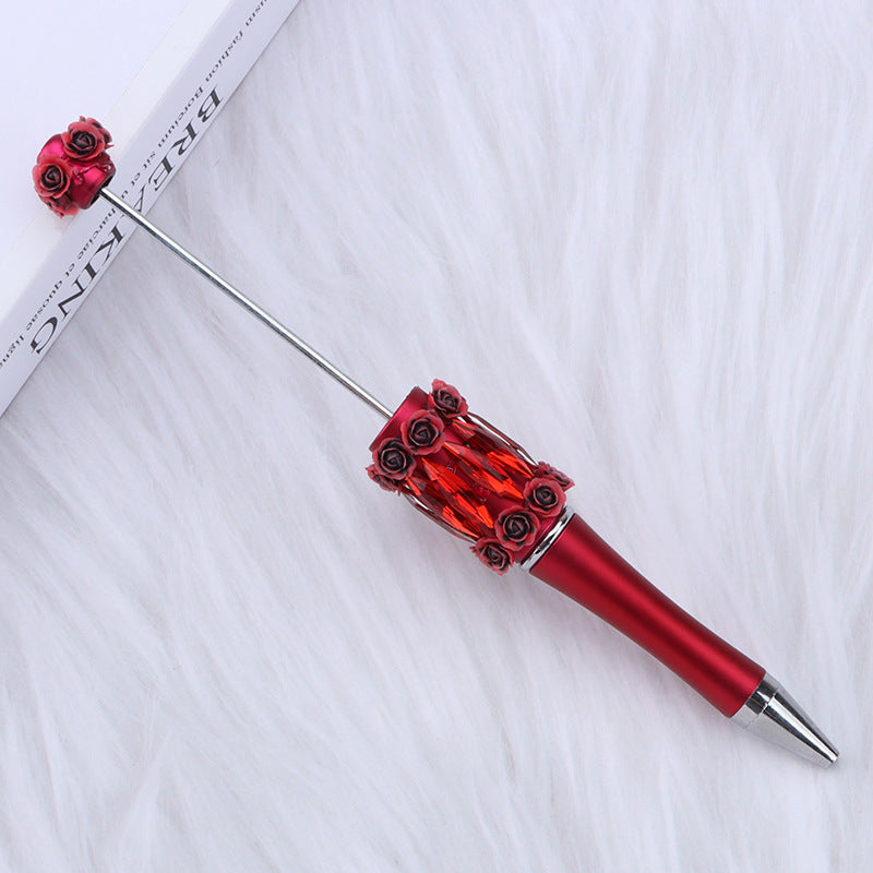 DIY flower mermaid bead pen pure handmade patch pen cap sticker rose mermaid bead pen, student gift pen
