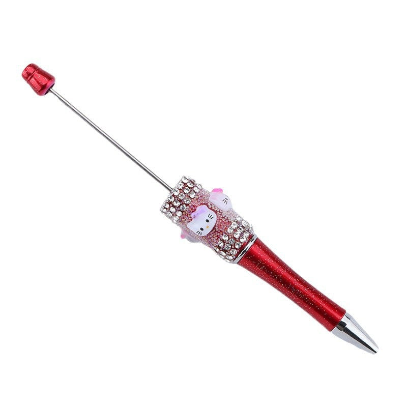 New KT cat litter sugar string bead pen DIY handmade cute fantasy cartoon cat cute jingle cat beaded ballpoint pen