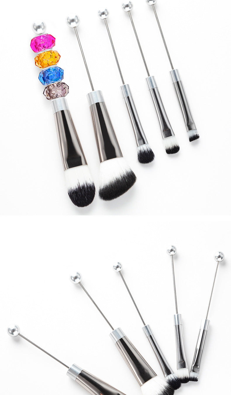 DIY metal handle string beads makeup brush set, concealer brush, eyeshadow brush, eyebrow brush, makeup, makeup tools wholesale