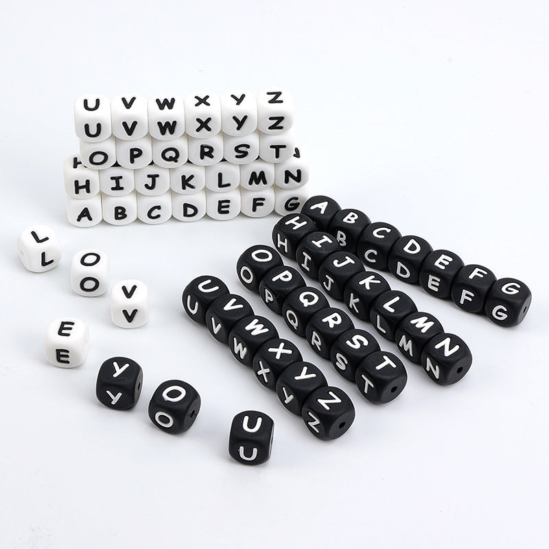 12Mm English Alphabet Silicone Beads Baby Teething Beads DIY Pacifier Chain Beaded Loose Beads Alphabet Beads