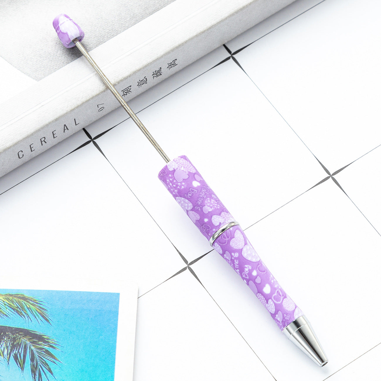 Creative DIY plastic bead pen Valentine's Day love series beaded ballpoint pen spot wholesale printing bead pen
