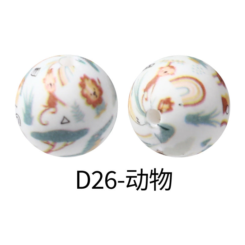 15mm new rhombus pattern silicone beads water transfer leopard print bracelet beaded jewelry silicone loose beads wholesale