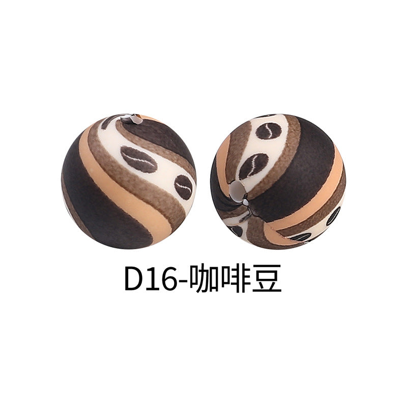 15mm new rhombus pattern silicone beads water transfer leopard print bracelet beaded jewelry silicone loose beads wholesale
